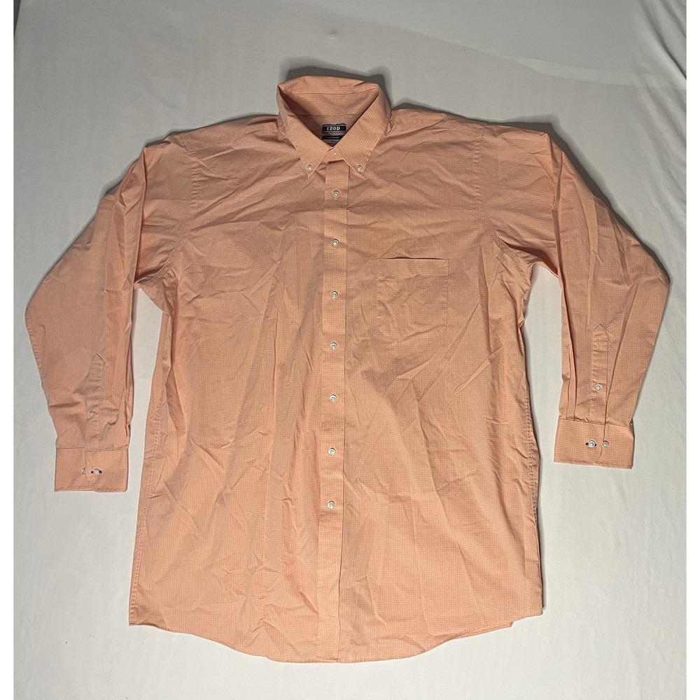 Izod Oxford Dress Shirt Mens 18.5 35/36 Peach Check Tall Fit Stretch LS 2XL